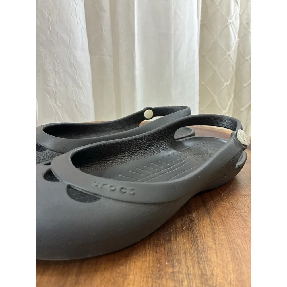 Crocs Black Rhinestone Olivia Slingback Flats Size 7 Sandals Slip On Shoes‎